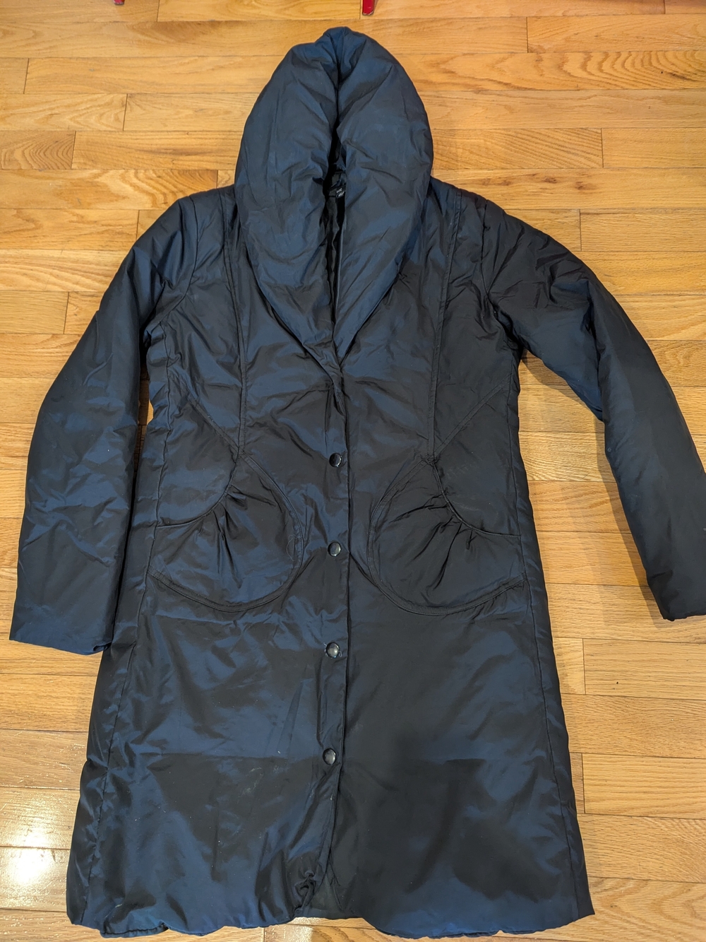 Zara Women’s Medium Black Long Puffer Coat with Shawl Collar